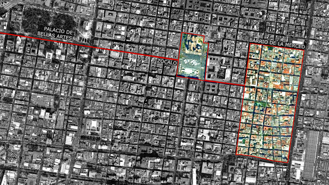 Satelite view of the historic centre of Mexico City