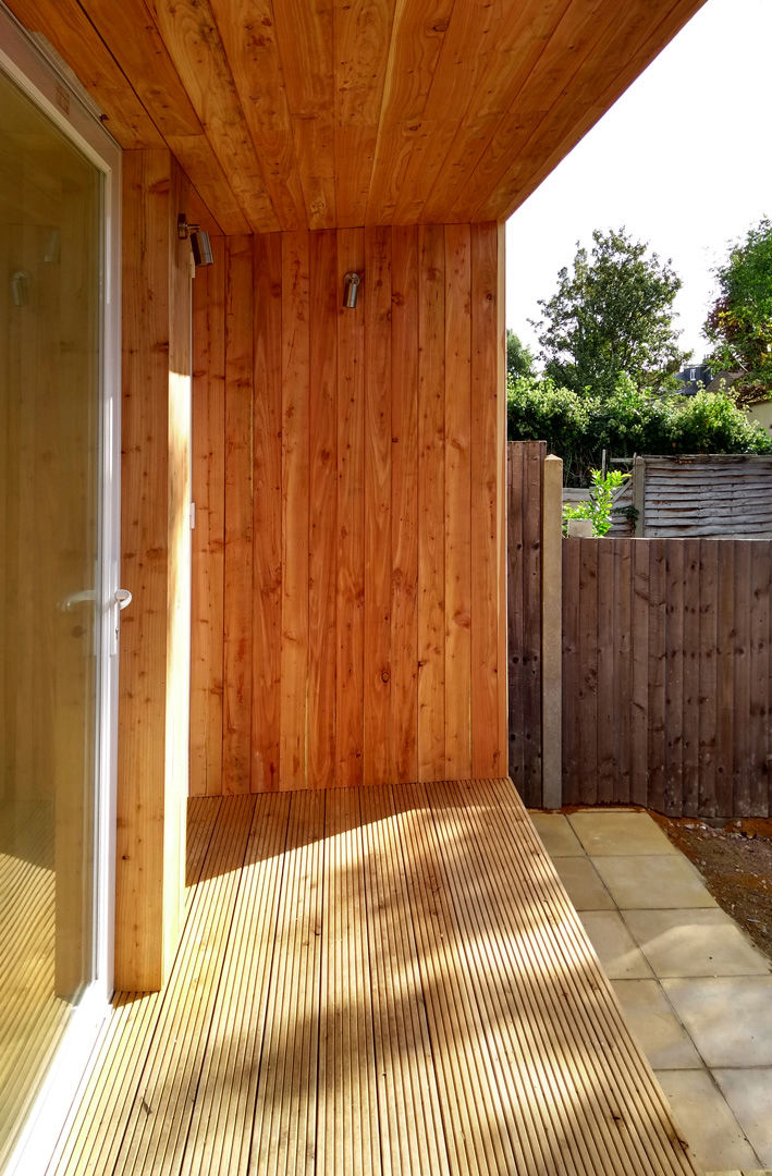 cedar timber canopy structure, larch decking